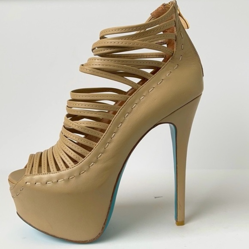 Conceited Neutral Leather Platform Heels 7.5M